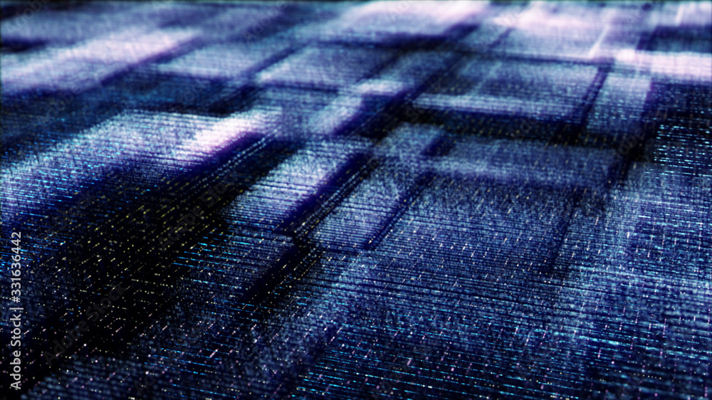 Aufkleber Futuristic digital generated image abstract matrix particles de-focus grid in cyber space digital background environment