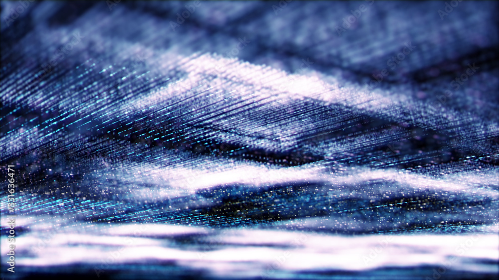 Poster Futuristic digital generated image abstract matrix particles de-focus grid in cyber space digital background environment