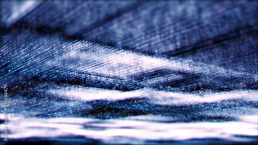 Poster Futuristic digital generated image abstract matrix particles de-focus grid in cyber space digital background environment
