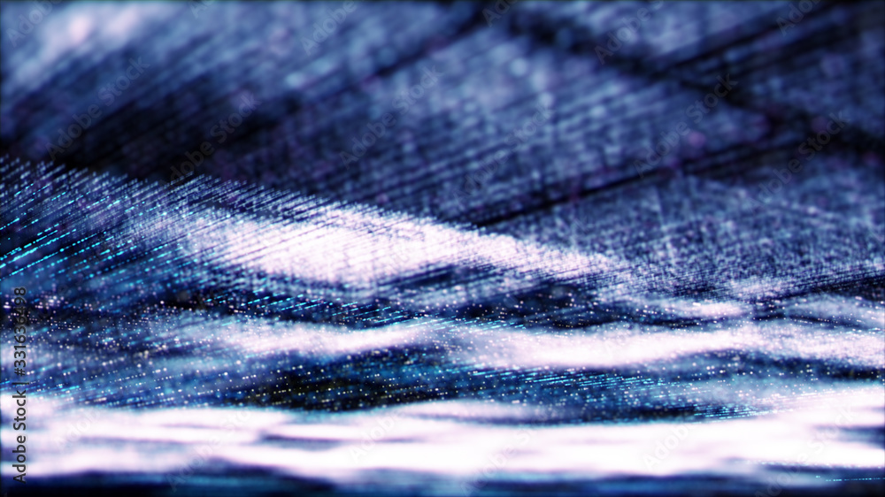 Poster Futuristic digital generated image abstract matrix particles de-focus grid in cyber space digital background environment