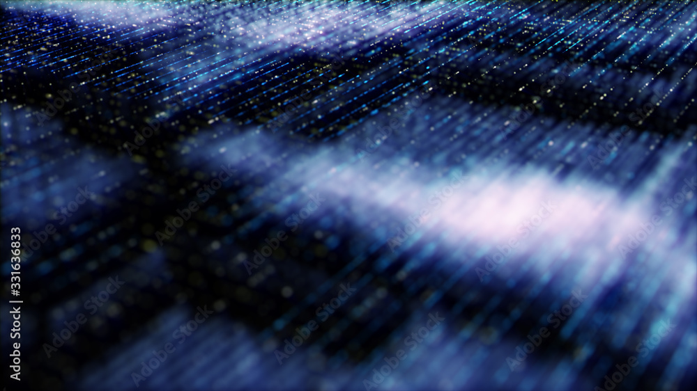 Poster Futuristic digital generated image abstract matrix particles de-focus grid in cyber space digital background environment