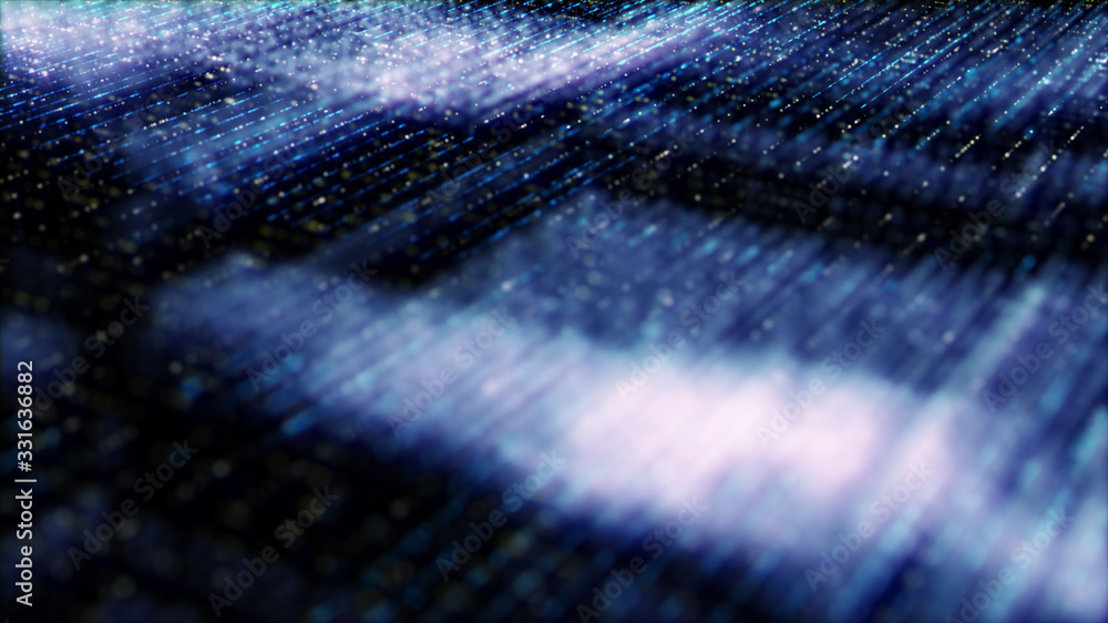 Aufkleber Futuristic digital generated image abstract matrix particles de-focus grid in cyber space digital background environment