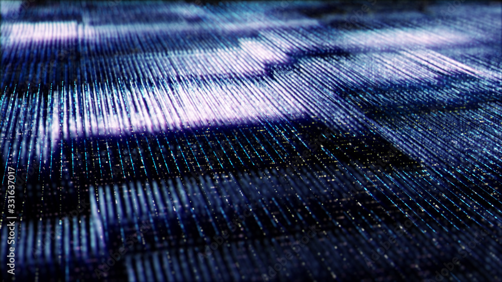 Aufkleber Futuristic digital generated image abstract matrix particles de-focus grid in cyber space digital background environment