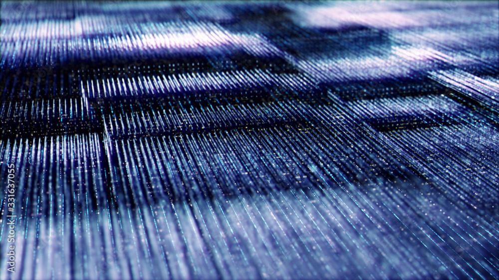 Poster Futuristic digital generated image abstract matrix particles de-focus grid in cyber space digital background environment