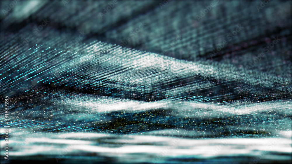 Poster Futuristic digital generated image abstract matrix particles de-focus grid in cyber space digital background environment