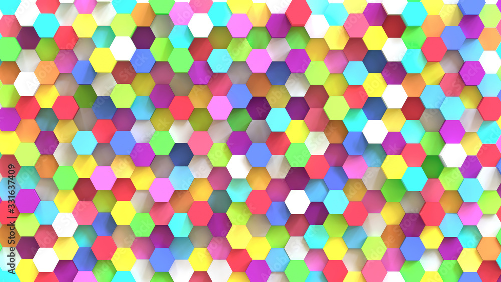 Poster decorative panel from multi-colored hexagons. background and texture