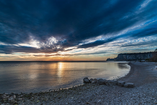 Winter sunset over the bay of Portopiccolo Sistiana. Duino. Italy