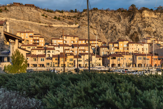 Winter sunset over the bay of Portopiccolo Sistiana. Duino. Italy