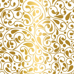 Gold and white abstract seamless pattern. Vintage vector ornament template. Paisley elements. Great for fabric, invitation, background, wallpaper, decoration, packaging or any desired idea.