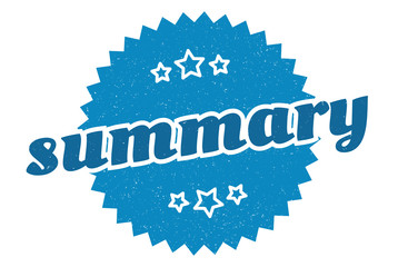 summary sign. summary round vintage retro label. summary