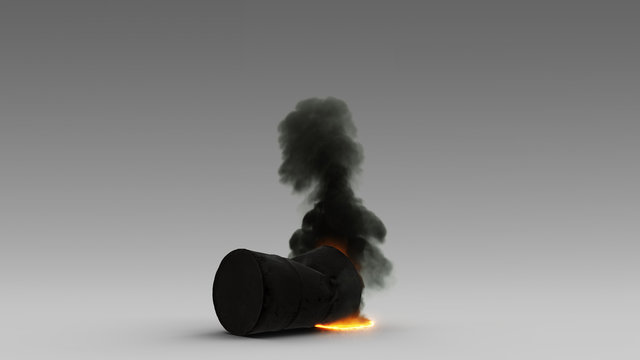 Oil Barrel on Fire Billowing Black Smoke Pollution Climate Change	