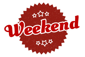 weekend sign. weekend round vintage retro label. weekend