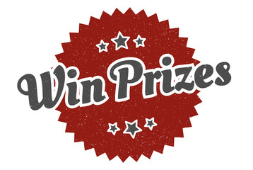 win prizes sign. win prizes round vintage retro label. win prizes