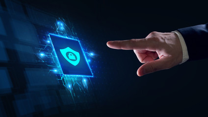 Cyber security data protection business technology privacy concept. Young businessman  select the...