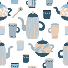 pottery flat vector seamless pattern. Beautiful handcrafted ceramics texture. Creative wallpaper design.graphic design for paper, textile print, page fill.