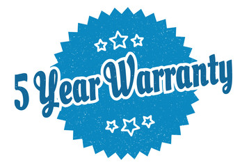 5 year warranty sign. 5 year warranty round vintage retro label. 5 year warranty