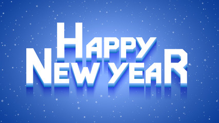 Happy New Year lettering on blue background. Greeting card design. Vector illustration.