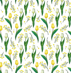 tulips watercolor seamless pattern illustration