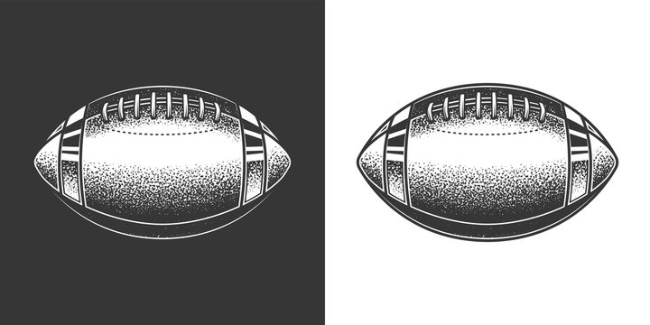 Original monochrome vector illustration. American football ball in retro style.
