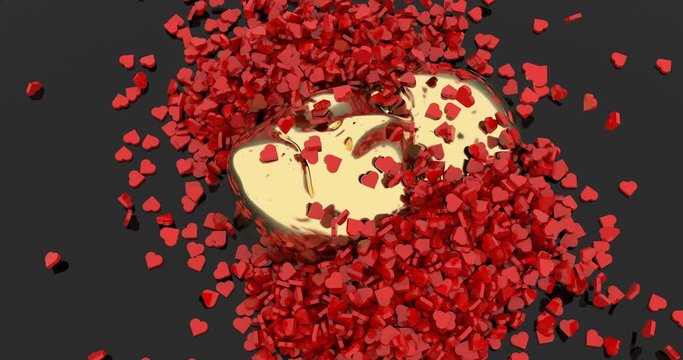 Red hearts like fall on a golden face 4k