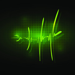 The heart wave fluctuates according to the heart rhythm. Beautiful green light background - vector