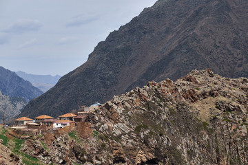 Fototapeta na wymiar Tedo - a village in Georgia , in the Kazbegi municipality , in the Stepantsminda community , is located in the Dariali valley