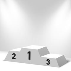 White winners podium with spotlights. Pedestal. Vector illustration.
