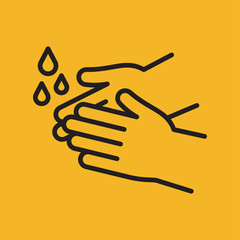 Washing hands, icon with water drops. Vector