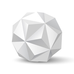 White polyhedron with shadow. Round paper figure. Vector illustration.