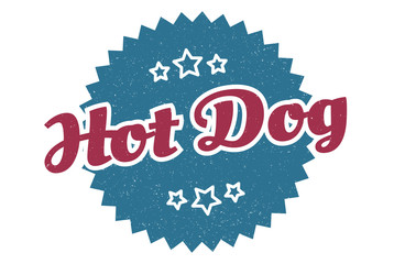 hot dog sign. hot dog round vintage retro label. hot dog
