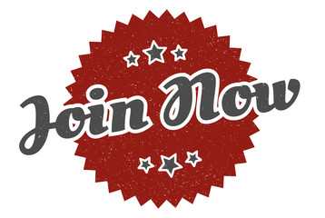 join now sign. join now round vintage retro label. join now