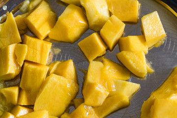 Mango pieces placed on a  plate