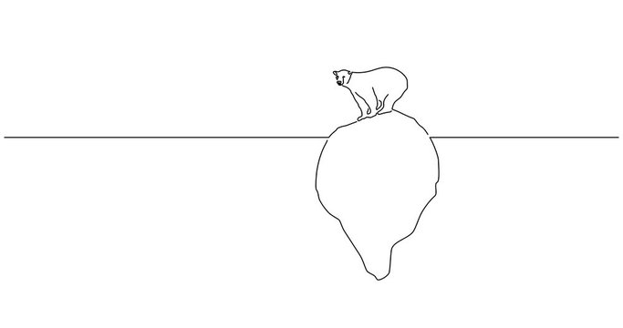 Polar bear line drawing, animated illustration design. Global warming collection.