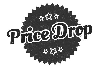 price drop sign. price drop round vintage retro label. price drop