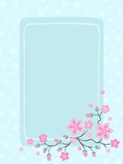 Greeting card with pink flowers, invitation card with cherry blossom. Vector Illustration.