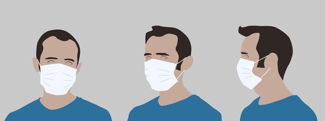 Realistic illustration of a young woman wearing a medical mask