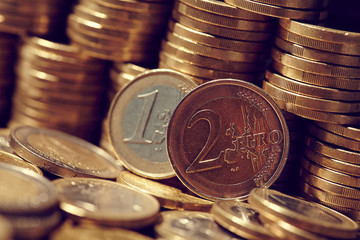 euro coins on the table
