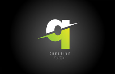 Q white and green letter logo alphabet icon design for business and company