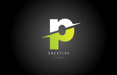 P white and green letter logo alphabet icon design for business and company