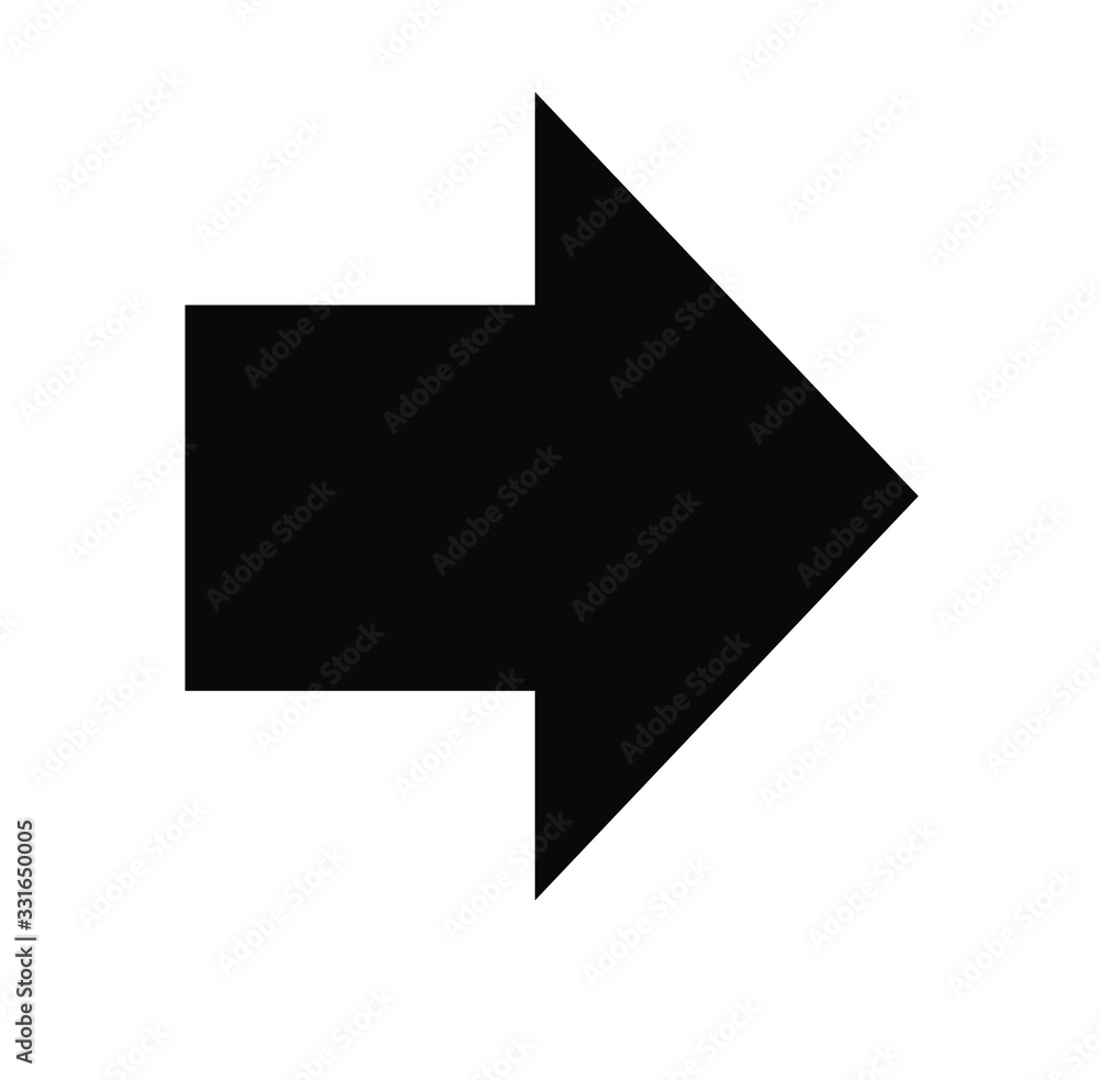 Poster black large forward or right pointing solid arrow icon sketched as vector symbol