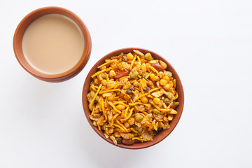 Close-up of mixture snack with tea
