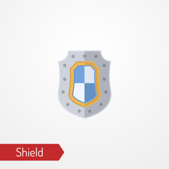 Abstract iron shield with flag colors. Symbol of protection. Isolated icon in silhouette style. Typical medieval knight defense weapon. Vector stock image.