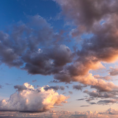 Fototapeta premium Amazing sunny sunset or sunrise perfect colourful cloudy sky photo background.