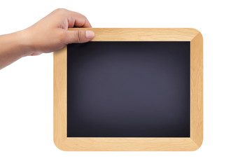 Close up of businessman holding chalkboard
