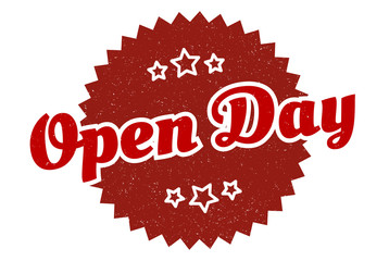 open day sign. open day round vintage retro label. open day
