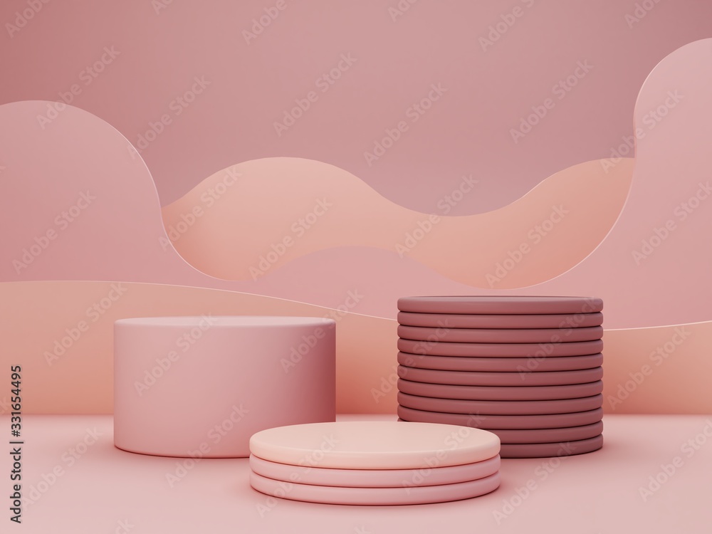 Poster minimal scene with podium and abstract background. geometric shapes. pastel colors scene. minimal 3d
