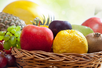 Wicker basket filled with fresh fruits