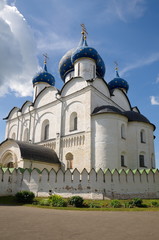 Suzdal, Russia - July 26, 2019: Cathedral of the Nativity of the blessed virgin Mary in the Suzdal Kremlin. Golden ring of Russia