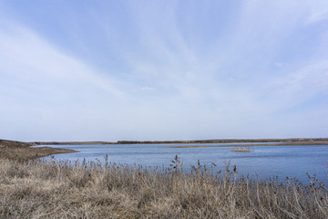 lake in the steppe. reservoir.