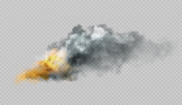 Realistic smoke and fire shapes on a black background. Vector illustration